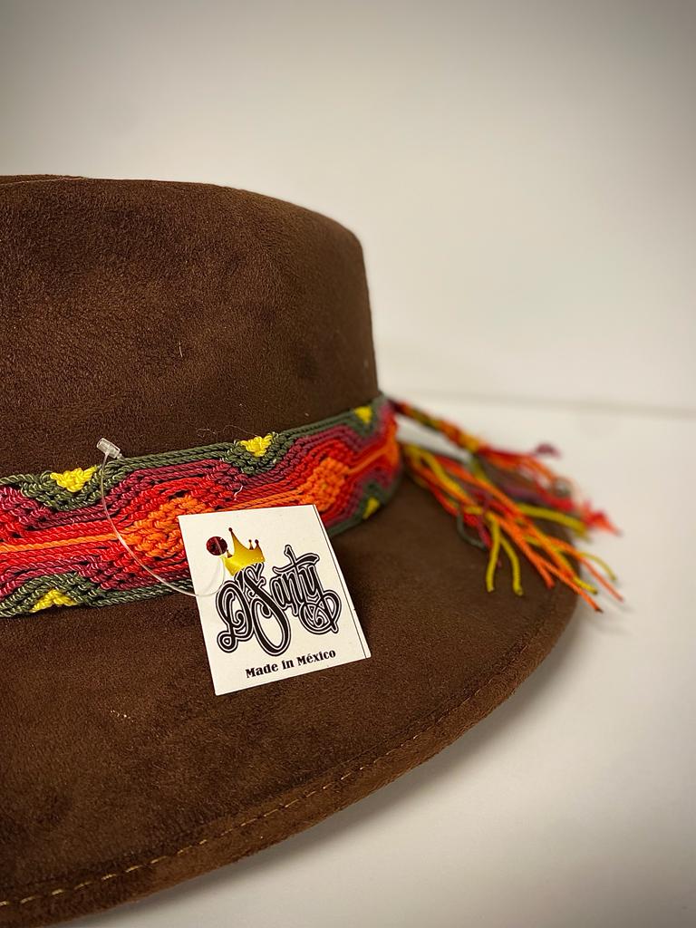 Sombrero Gamuza Cafe Tira Naranja