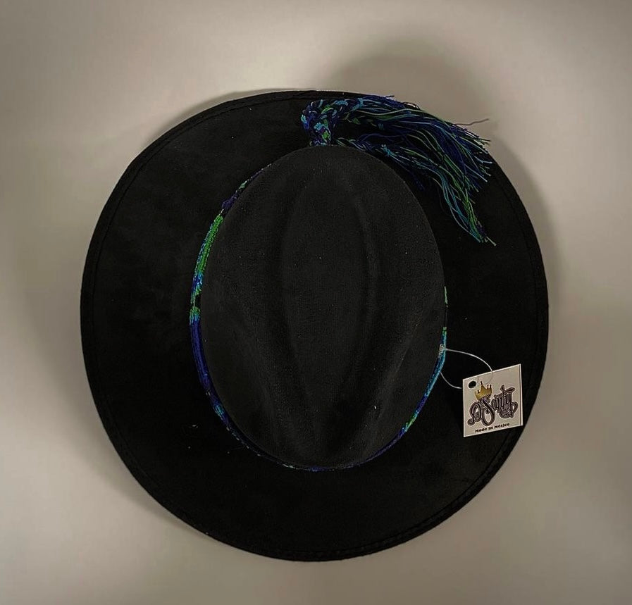 Sombrero Gamuza Negro Tira Azul